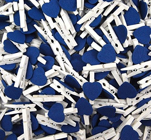 Pack of 50-30mm Love Hearts on Mini WHITE Wooden Craft Pegs - Dark Blue