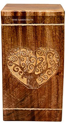 Hind Handicrafts Urnas de madera de palisandro para cenizas, grandes urnas de cremación con forma de corazón para adultos, urna funeraria para columbario