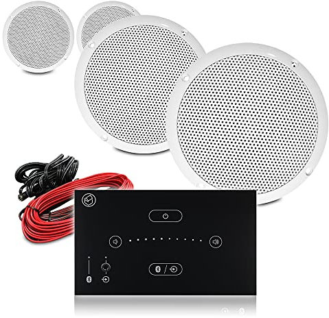 Systemline Bluetooth Ceiling Speakers Kit - Vonyx Waterproof 5 Ceiling Speaker Pair E50 Touch Panel Amp - Wireless HiFi Music System for Bathroom Kitchen Home Audio Installation