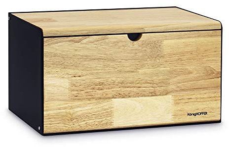 Konighoffer Vitrum Boîte à pain en bois et acier inoxydable 35,5 x 21,5 x 19,5 cm