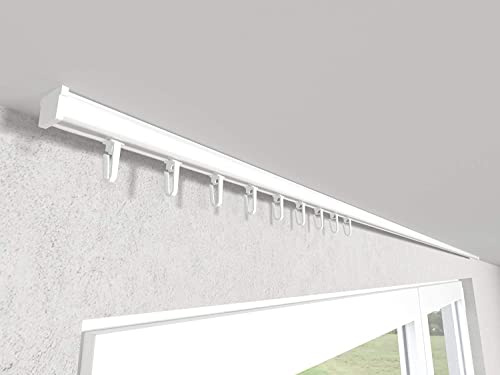 Market-Alley Vorhangschiene Aluminium Weiß/Schwarz Gardinenschiene ; C 1-läufig ; 120cm-600cm. Für Kräuselband Gardinen oder Schiebevorhang (Weiß Gardinenschiene mit Ösengleiter ; 240cm) | Weiß/Schwarz Gardinenschiene ; C 1-läufig ; 120cm-600cm. Für Kräuselband Gardinen oder Schiebevorhang