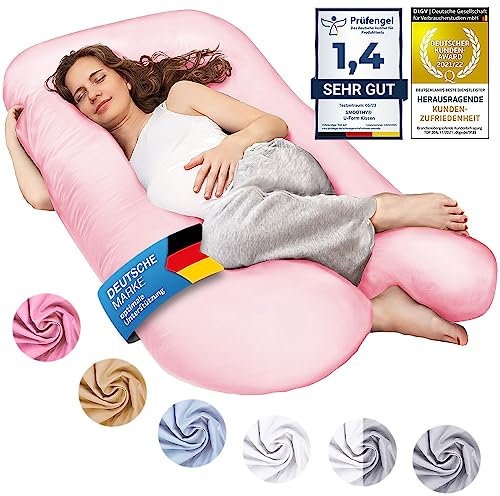 SMOOTHY XXL Schwangerschaftskissen Seitenschläferkissen, Lagerungskissen, Baby-Kissen & Stillkissen in U-Form mit abnehmbarem & waschbarem Bezug aus 100% Baumwolle (Classic XXL, 150 x 80 cm, Pink)