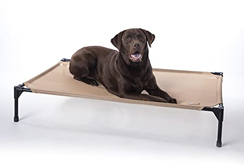 K&H Pet Products Erhöhtes Hundebett, kühlendes Hochbett mit wasserfestem, atmungsaktivem Netzbezug für große Hunde, tragbar, robuster Metallrahmen, Hängematten-Stil, Größe L, Hellbraun