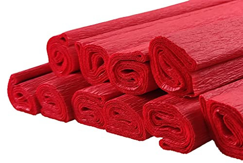 Netuno 10 Rollen Krepppapier Rot 200 x 50 cm buntes Bastelpapier für Dekoration Geschenkverpackung kreative Projekte Deko Papier farbig Papierrollen Bastelkrepp Floristenkrepp crepe paper