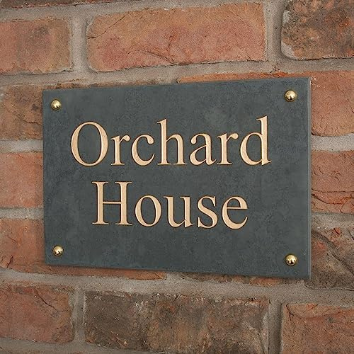 Personalised Slate House Sign Plaque – Smooth Black or Charcoal Grey Stone, Custom Engraved with House Name or Number (30.5 x 20cm)