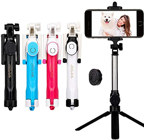 Perche Selfie avec Trepied pour IPHONE 13 Bluetooth sans Fil Selfie Stick iOS Reglable Telecommande Photo (Rose)