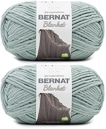 Bernat Blanket Smoky Green Yarn - 2 Pack of 300g/10.5oz - Polyester - 6 Super Bulky - 220 Yards - Knitting/Crochet | Super Bulky Yarn Size 6, 100% Polyester Blanket Yarn for Crochet, Knitting, 220 Yards, 300g/10.5oz