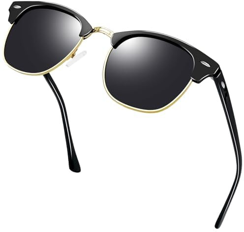 KANASTAL Polarisiert Sonnenbrille Herren Damen Halbrahmen | Browline, Horn Gestell, Metallrahmen, UV400 Schutz, Halbrand, Retro, Klassisch, Vintage, Anti Glare, Stylisch, Unisex