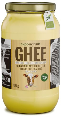 Exponatura Ghee Biologico - Burro Chiarificato da Mucche al Pascolo 850g | Da pura panna di centrifuga Nord Europea - Senza lattosio e caseina - Ghi Grass-Fed per Keto - Tradizione ayurvedica