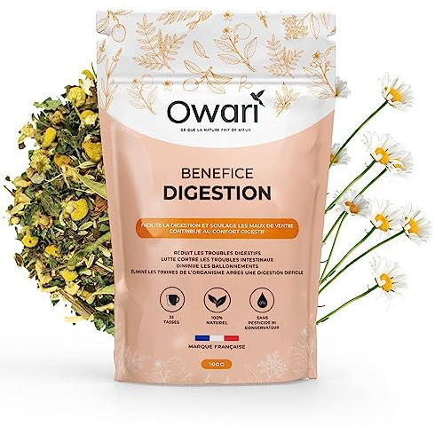 OWARI BENEFICE DIGESTION- Facilite la digestion - Soulage les maux de ventre - Confort digestif - Thé en vrac 100g - Boisson 100% Naturelle | Infusion Digestion pour Soulager les Maux de Ventre - Thé en Vrac 100 g - Composition Naturelle pour Confort Digestif