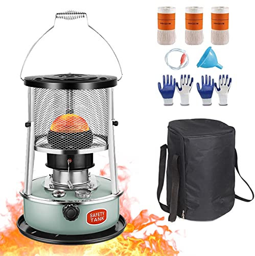Tragbarer Petroleum Heizung, Petroleumofen für Innenräume,Petroleum Heizung Mobile Heizung Ohne Strom Innen für Camping Zeltheizung Kochen mit Löschautomatik und 3 Docht (Color : Grün)
