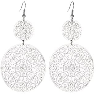 RIXERKOC Bohemian ethnischen Stil Ohrringe, Vintage Ohrring Hängend Mode hohl baumeln Ohrringe für Mädchen und Frauen, legierter Stahl(Weiß)