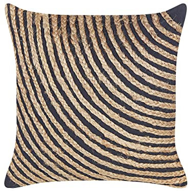 Cotton Scatter Cushion Braided Jute 45 x 45 cm Beige and Black Bergenia