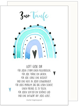 Edition Seidel Premium Glückwunschkarte zur Taufe mit Umschlag. Taufkarte mit Spruch Karte Grusskarte Segenswünsche Regenbogen Herz Taufkind Junge blau (ET176 SW023)