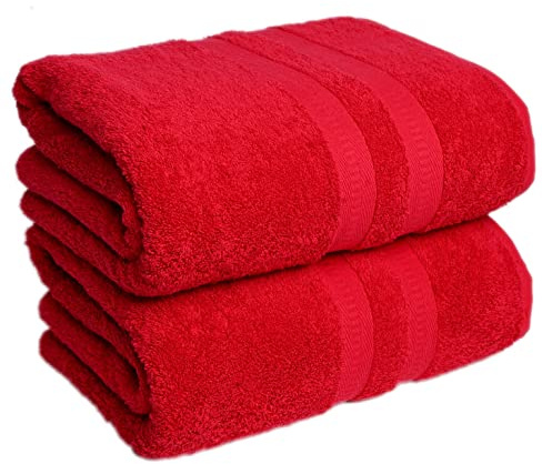 FB 2 x extra stora super jumbo-badlakan (100 x 200 cm-600 GSM) lyxiga 100 % egyptisk kammad bomullshandduk supermjuk premium hotellkvalitet snabbtorkande badrumshanddukar set (röd)