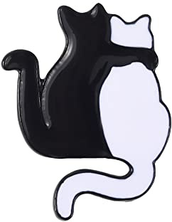 Épinglette noire et blanche en émail pour couple de chats amoureux et câlins, pour femmes, filles, hommes, vêtements, chapeaux, sacs, vestes, sacs à dos, accessoires de bricolage, Métal, Nouveau