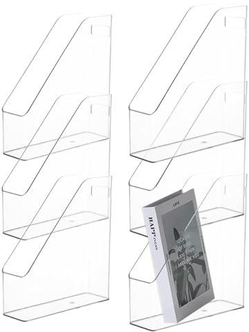 Voittozege Zeitschriftensammler aus Acryl, vertikaler Aktenordner, transparenter Kunststoff, für Zuhause und Büro, 6 Stück