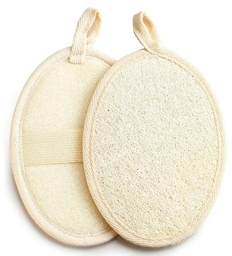 LJFEA Spugna esfoliante in Spugna di luffa Naturale, 2 Pezzi Spugna di luffa con Fascia Elastica, per la Pulizia Profonda della Pelle, per la Cura del Corpo del Bagno, Spa, Doccia