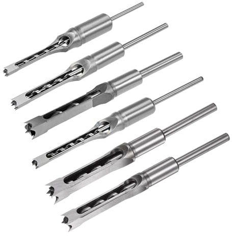 uxcell 6pcs Square Hole Drill Bit for Wood 1/2, 1/4, 3/8, 5/8, 5/16, 9/16 Hollow Chisel Mortiser Auger Spur Cutter Tool for Woodworking Carpentry