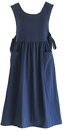 CHAILIQIANGG Grembiule da donna grande taglia grande, grembiule in cotone lino lavato con 2 tasche tinta unita giappone grembiule cucina donna gilet vestaglia grembiule da lavoro regolabile per,
