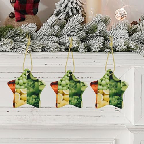EVANEM Weihnachtsbaum Keramik Hängende Sternform Ornamente mit Goldband Lebensmittel Nähen Bilder Keramik Ornamente Handwerk Weihnachtsbaum Dekorationen für Urlaub