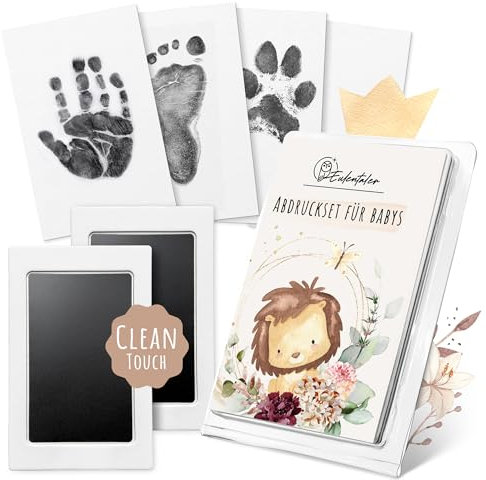 EULENTALER ® Das Baby Abdruckset I 0-12+ Monate I Von Pädagogen empfohlen I Für Handabdruck, Fußabdruck oder Pfotenabdruck I inkl. 2 Stempelkissen & 4 Abdruckkarten I Geschenk zur Geburt