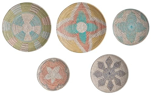 Wanddeko Seegras bunt geflochten Wandkörbe 5er Set Kreise Boho Sonla