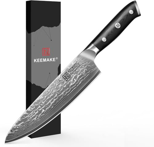KEEMAKE Damastmesser Kochmesser 20cm, Küchenmesser Scharfes Messer aus 67 Schichten Damaststahl mit G10 Griff, perfekte Vatertagsgeschenk