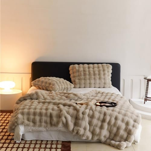 Lsimeru Bubble Decke Braun Kuscheldecke Flauschige Kaninchen Plüsch Decke Fellimitat Doppelseitige Fuzzy Kuschelig Decke Supersoft Kunstfelldecke Wohndecke Sofadecke Tagesdecke 130x160