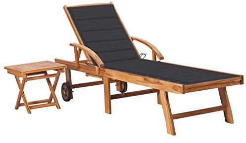 ARKEM Sonnenliege mit Tisch und Auflage Massivholz Teak Campingliege Terrassenliege