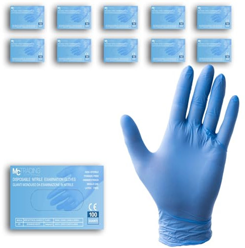MCT INTERNATIONAL Guanti in Nitrile Azzurri, blu, Monouso, Senza Polvere - Certificati CE Classe I e III, Resistent, per Medici, Laboratori, DPI Categoria III (L da 4,5 grammi, 1000, unità)