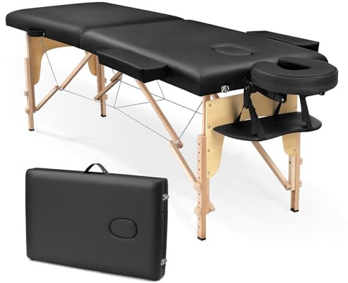 Higliocas Massageliege Klappbar Kosmetik Liege: 2-Zonen Holz Massagetisch Mobile Massagebett Massagebank Für Physiotherapie & Tattoo