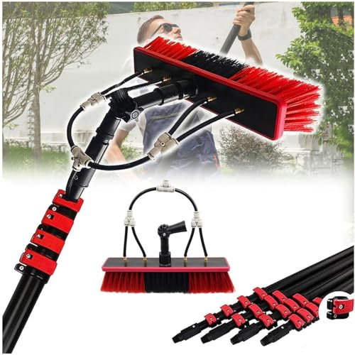 Photovoltaic Panel Cleaning 3.6-11M Water Fed Telescopic Brush Window Clean Extendable Cleaner Conservatory Roof Cleaning Tools (Color : 35cm Brush Head, Size : 30FT/9m)