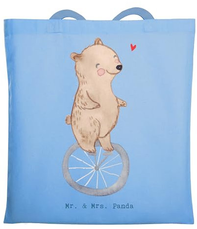 Mr. & Mrs. Panda Tragetasche Bär Einrad Fahren - Geschenk, Uni Tasche, Einkaufstasche, Tote Bag, Jutebeutel, totebag