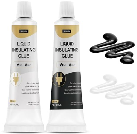 Sternstunde 2 Pièces 50ml Adhésifs Isolants Liquides, Caoutchouc Liquide Noir & Blanc, Ruban Isolant Liquide Étanche, Séchage Rapide, Adapté à Tous Câbles et Appareils Électriques