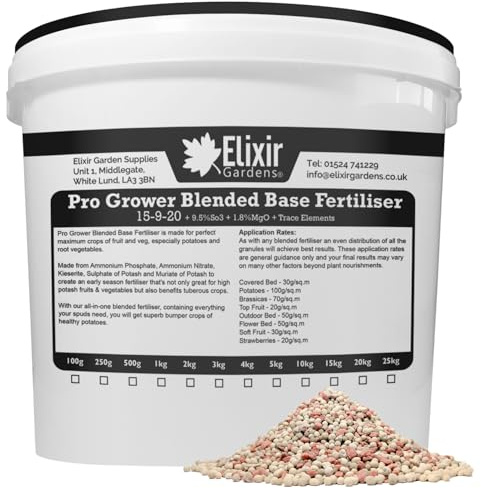 Elixir Gardens Pro Grower Base Potato Fertiliser 15-9-20 5kg Polythene Tub | Blended Plant Food 15-9-20 +9.5% SO3 +1.8% MgO 5kg Tub Covers 70m²