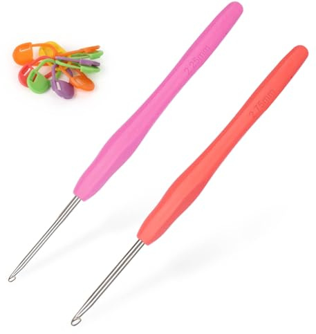 Coopay Häkelnadel 2,25 mm und 2,75 mm, 2 Stück Kleine Häkelnadel für Spitzen und Feines Häkeln, Spitze Häkelnadeln mit Weichem Griff, Feine Häkelnadeln Ergonomisch TPR Griff Häkelnadeln 2,25 2,75 mm