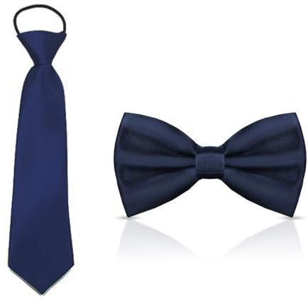 AFCJLTO Kinder Krawatte und Fliege Set Fliege und verstellbare Vorbindung für Jungen, perfekt für Abschlussfeiern (Navy blau)