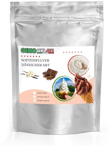 Gino Gelati Vanille Dänisches Softeis Pulver, verschiedene Geschmacksrichtungen, schnelle und einfache Zubereitung, Made in Germany, Natürliche Farbstoffe (1 Kg, Vanille Schoko)