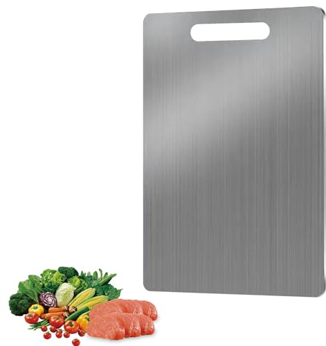 JAMSSOW Tagliere In Acciaio Inox E Titanio Alimentare, 34 x 23 cm Doppio Lato, Multifunzione Professionale per Cucina, Adatto per Carne, Frutta, Pasta, Verdure