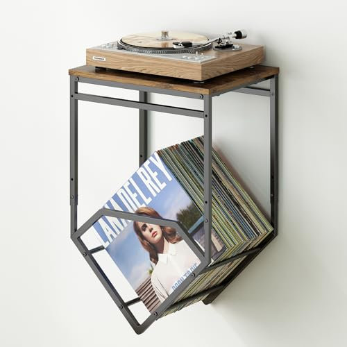 GILLAS Wall Mounted Turntable Stand with Storage, Vinyl Record Holder, Metal