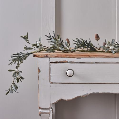 Lights4fun Ghirlanda Natalizia con Fogliame e Ghiande da 1,5 m Decorazione da Tavolo Mensola Sopra il Camino Decorazione di Natale per Interni