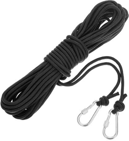 sourcing map Corda di ancoraggio cava intrecciata in polipropilene con gancio, 1/4 di pollice 15,2 m, in nylon, corda di ancoraggio per barca, per piscina, barca, nera