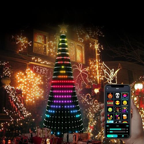 Weihnachtsbaum Lichterkette mit Ring, 400LED Weihnachtsbaum - App-gesteuerte Lichter, RGB Twinkly Lichterkette Weihnachtsdeko Aussen (1.5M)