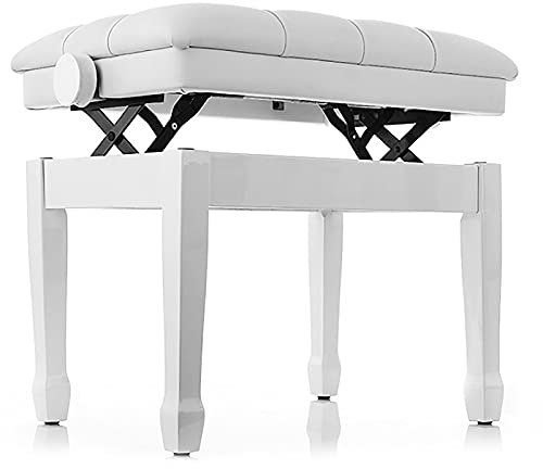 VAYEODEYU Klavierbank, Klavierbank aus Leder, Klavierbank, Verstellbarer Klavierhocker, Tastaturbank, 10 cm Hubhöhe, Schwarz, Weiß, Höhe: 45–55 cm(White)