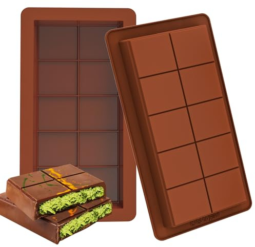 Kamehame Molde de silicona para chocolate, paquete de 2 moldes rectangulares marrones para barra de chocolate, 11 tazas estadounidenses