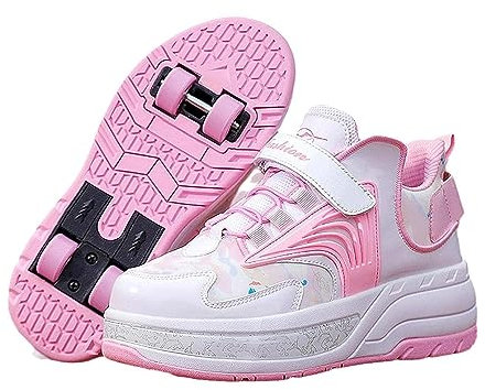 Schuhe mit Rollen für mädchen, Schuhe Rollschuhe,Abnehmbar Kinder Rollschuhe Schuhe mit 4 Rollen, Multifunktionale Schuhe,Outdoor Sneakers Turnschuhe Skateboard Schuhe Sportschuhe-Pink||35 EU