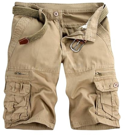 VATINNT Mens Cargo Shorts Cotton Combat Casual Work Shorts with Zipper Pockets No Belt