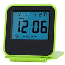 Reloj despertador de viaje digital pequeño, plegable con fecha de calendario de temperatura, fácil de leer y configurar, iluminado por la noche (2)