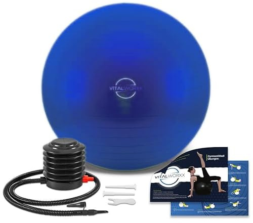 VITALWORXX Gymnastikball für Schwangere, extrem stabil, Sitzball Yogaball Pezziball mit Pumpe, mit Übungen für Schwangerschaft, Geburt, Gesundheit,